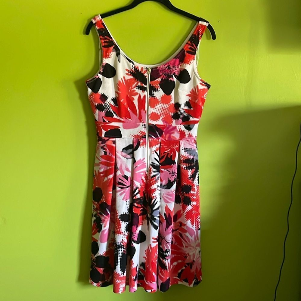 London Times Sleeveless Stretch Modern Print Multicolor Midi Dress Size 8